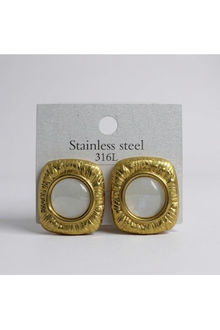 Kadın Gold Renk 316l Çelik İçi İnci Görünümlü Vintage Küpe Çok Renkli