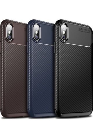 Apple Uyumlu iPhone Xs Max Karbon Desenli Negro Silikon Kılıf