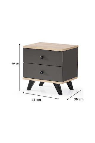 AE-2029 İnci 2 Çekmeceli Antrasit Komodin 49 cm
