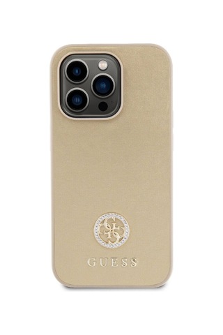 Apple Uyumlu iPhone 15 Pro Kılıf Guess Lisanslı Deri 4g Metal Logo Strass Kapak