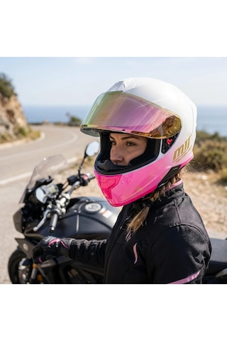 X340 Sweet Women Pembe-beyaz Kapalı Model Kask Güneş Vizörlü