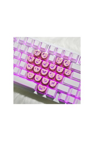 Leaven Kelebek Kalp Keycap Tuş Takımı Pbt - Rgb Uyumlu Işık Geçirgen - Pembe