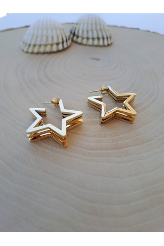 Dali Shop Üçlü Görünüm Çelik Yıldız Küpe Gümüş