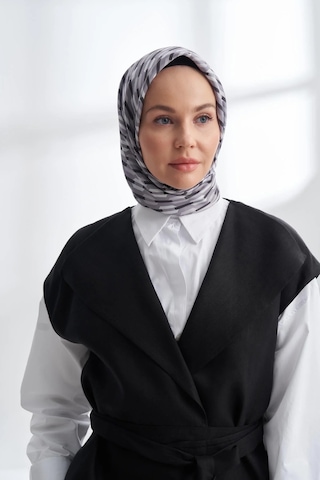 Armanda Lıne Desen Twıll İpek Eşarp -4304 - 90 X 90 / Gri - 77 Gri - 77