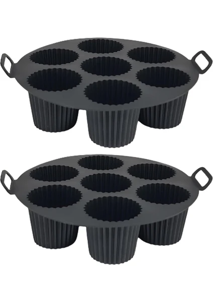 Güncelçarşı 2 Adet Airfryer Silikon Kek Pişirme Kalıbı 7 Bölmeli, Silikon Cupcake Kek Pişirme Kabı Muffin Fırın Kalıbı Siyah