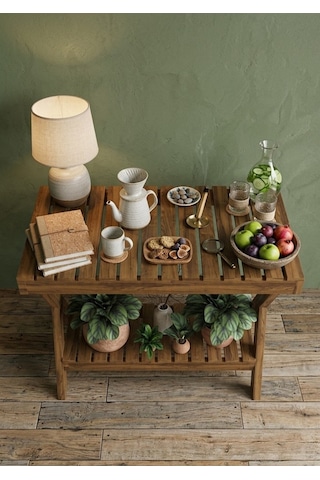 Nelyu Masif Ahşap Yan Sehpa - 80x60x20 Cm Çok Amaçlı Dekoratif Raf Kahverengi