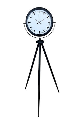Siyah & Beyaz Saf Sade Tasarım Tripod Ayaklı Saat Çok Renkli