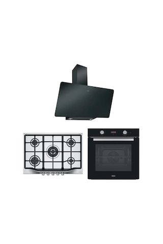 Franke FSL 86 H BK - FHTL 755 TC XS DÜZ - FPJ 915 V Bk A Inox - Siyah Ankastre Set
