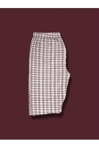 Desenli Penye Diz Altı Büyük Beden Anne Kadın Kapri Bordo Ekose