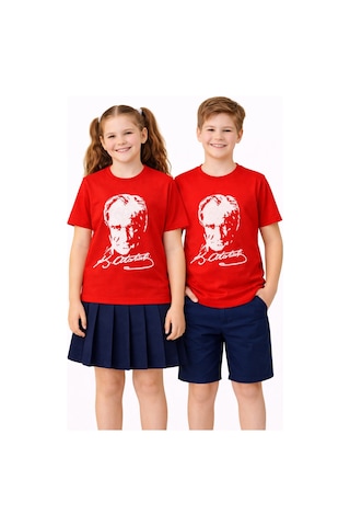 Atatürk Baskılı Çocuk Tişört Bgl-st05506 Kırmızı