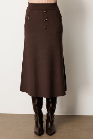 On Kadın Düğmeli Triko Etek 65207 Kahverengi Kahverengi