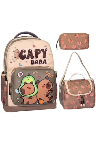 İlkokul 3 Lü Set Capybara Baskılı, Beslenmeli Ve Kalemlik