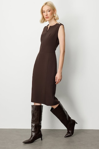 Ekol Kadın Süs Düğme Detaylı Kolsuz Elbise 4015 Kahverengi Kahverengi