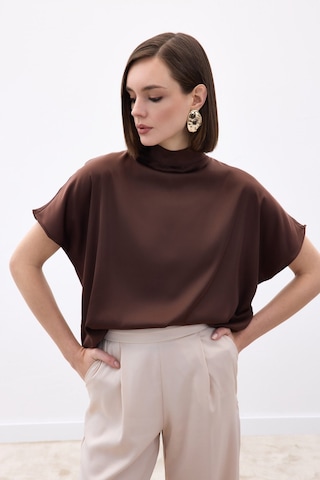 Sateen Yarasa Kol Salaş Bluz - Kahve-136538 kahve