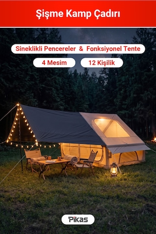 Rovos 6 Kişilik Şişme Kamp Çadırı, 4 Mevsim Su Geçirmez Oxford Kumaş, Tenteli Ve Sineklikli Pencere, Kolay Kurulum Lüks Aile Çadırı 300x210x200 Cm, 6.3 M² Bej