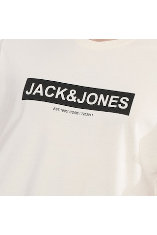 Jack & Jones Pin 12249605 Logo Baskılı Erkek Tişört Beyaz