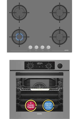 Simfer 11 Fonksiyon Steam Master Gri 2'li Ankastre Set (8246 Fırın + 3656 Ocak)
