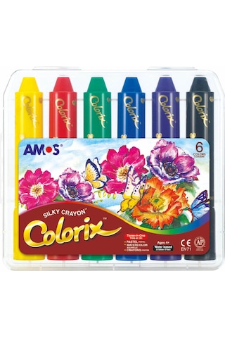 Amos Silky Crayon Colorix - Üçü Bir Arada Boya (MUM BOYA, PASTEL BOYA, SULUBOYA) - 6 Renk