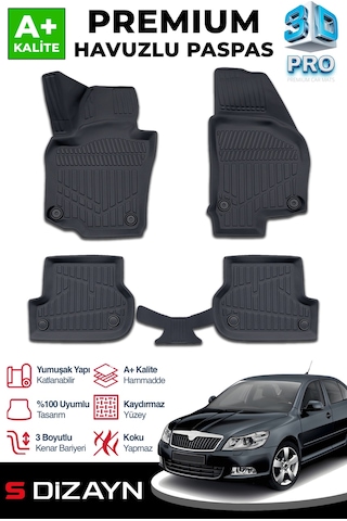 S-dizayn Skoda Octavia 2 3d Pro Havuzlu Paspas 2004-2013 A+ Kalite