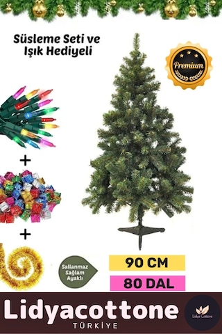 Noel Paketi Kutu Süsleme Seti Yılbaşı Çam Ağacı Renkli Işığı Yeni Yıl Dekorasyon Kutlama 90cm 80 Dal Standart