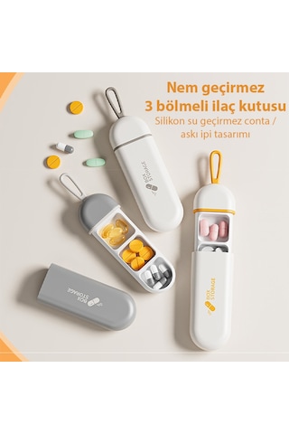 Ezere Taşınabilir 3 Bölmeli Nem Geçirmez Mini Hap,ilaç Saklama Kutusu - Bpa İçermez Beyaz