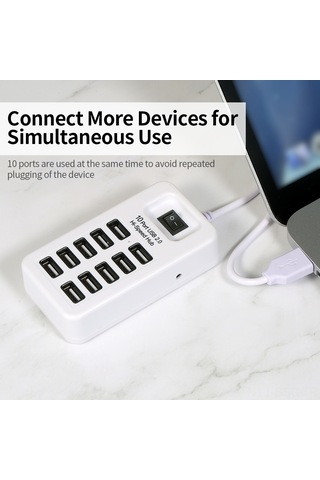 Springsun Siyah 10 Port Usb 2.0 Hub - Hızlı Veri Transferi, Plug & Play, Hafif Ve Kompakt Usb Çevirici