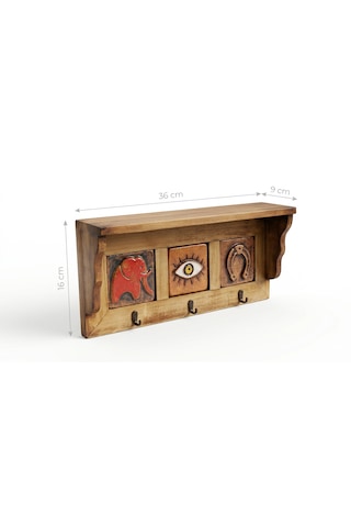 Portmanto Duvar Askılığı, Şans Spiritüel Temalı Elbise, Havlu, Bornoz Askısı, 16x36x9 Cm Ahşap