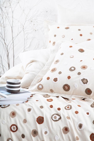 Ecocotton Lal Çift Kişilik Nevresim Takımı %100 Pamuk Keten Panç Nakışlı Bej 200x220 Cm-1527 Bej