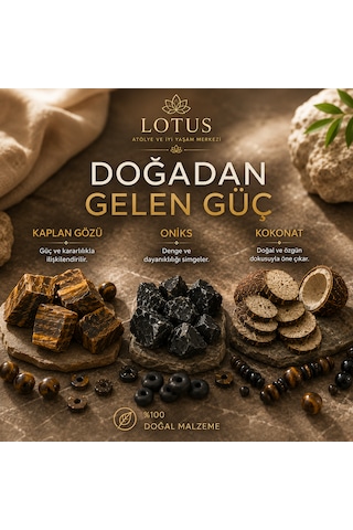 Güç & Kararlılık Bilekliği Kaplangözü, Onyx & Kokonat Doğal Taş Bileklik Kaplan Gözü