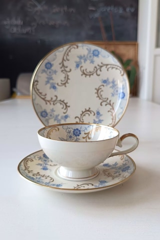 12401 Vintage Çay Fincanı Seti 3 Parça Mavi