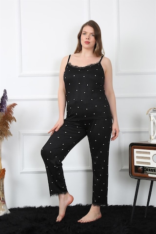 Akbeniz Kadın Büyük Beden Siyah İp Askılı Pijama Takım 202196 Çok Renkli