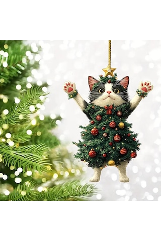 Dianziye Kedi Şekilli Akrilik Noel Ağaç Özelliği - Zarf, Araba Ve Kapı Dekorasyonu - Dayanıklı Ve Şık Tasarım