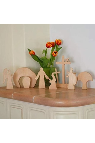 Geeksen Paskalya Dekorasyon Seti - 9 Parça Ahşap Renkli Ev Aksesuarı Ahşap Renkli 9 Parça Set