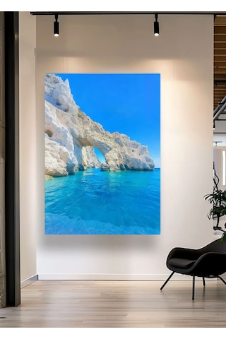 Doğal Kayalık Kemer Turkuaz Deniz Manzaralı Dekoratif Kanvas Tablo
