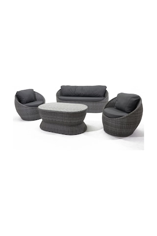 Monalin Home Garden Dubaı 5 Kişilik Ekstra Lüks Rattan El Örgü Oturma Grubu Minderli & Camlı & Masalı Oturma Grubu Gri