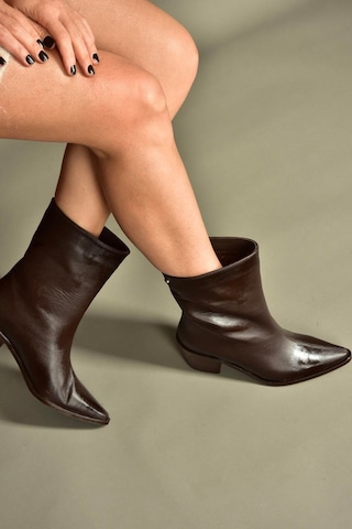 Fox Shoes V654082003 Kahverengi Hakiki Deri Alçak Topuklu Kadın Bot Kahverengi