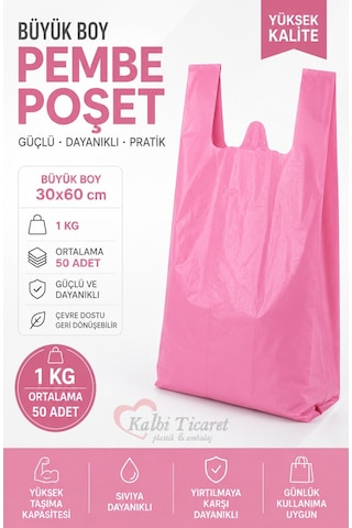 Kalın Pembe Poşet Büyük Boy Hışır Atlet Poşet 1 KG