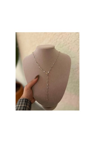 Lunarie Kalp Taşlı Vintage Y Kolye 14k Gold Beyaz Kristal Zirkon Altın