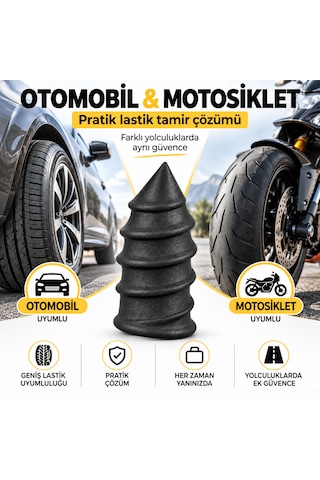 Lastik Tamir Kiti 10'lu Kauçuk Tamir Vidası Otomobil Ve Motosiklet Uyumlu