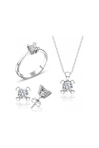Sertifikalı Swarovski Tektaş Minik Zarif 925 Gümüş Set Takım