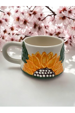 Seramik Kupa Bardak Ayçiçeği Tasarım