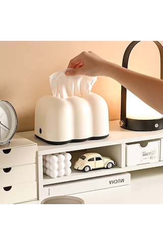 Sones Bulut Mendil Kutusu Masa Üstü Krem Tarzı Duvara Asılı Plastik Peçetelik Beyaz