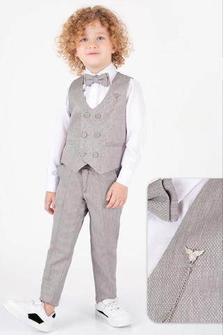 Mnk Baby & Kids Erkek Çocuk 6 Düğme Yelekli Özel Gün Takım Elbise M00834 Gri