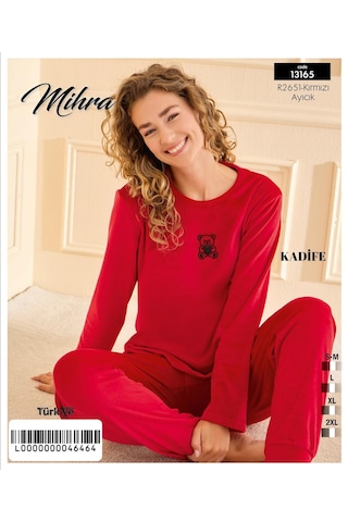 Mihra Kadın Kışlık Bisiklet Yaka Kadife Pijama Takımı 13165k - 1 Adet Kırmızı