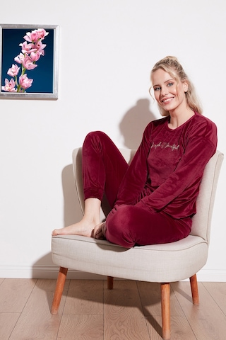Lela Regular Fit Yumuşak Dokulu Kadife Bayan Pijama Takımı 6094200W4 Bordo