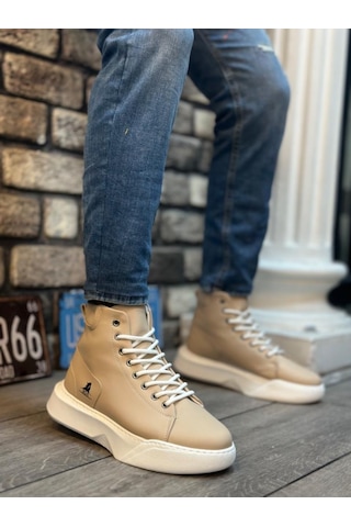 Ba0155 Bağcıklı Erkek Yüksek Taban Krem Beyaz Taban Spor Bot Renklı