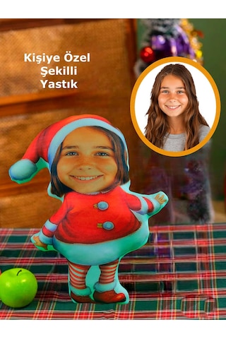 Kişiye Özel Noel Anne Yılbaşı Tasarımlı Şekilli Yastık Çok Renkli
