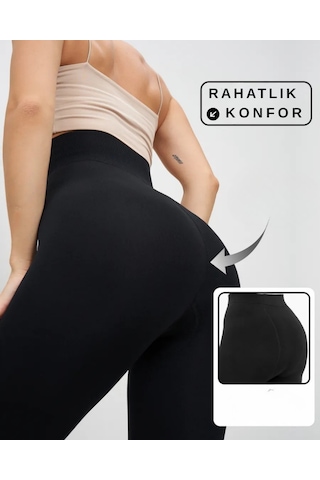 Kadın Yüksek Bel Şardonlu İç Astar Termal Tayt Esnek Fit Kışlık İçlik Spor Tayt siyah