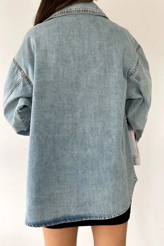Mavi Çift Cepli Yıkamalı Denim Gömlek Ceket Bcdf-235403 Çok Renkli