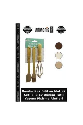 Bambu Kek Silikon Mutfak Seti 3'lü Ev Düzeni Tatlı Yapımı Pişirme Aletleri Diğer